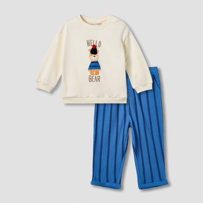 Juniors Boys Sweatshirt and Pants Set with Bear Applique - Cotton - Long Sleeves - Crew Neck - Multicolour / 12-18 mths