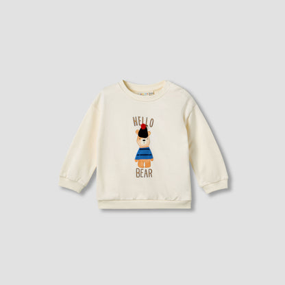 Juniors Boys Sweatshirt and Pants Set with Bear Applique - Cotton - Long Sleeves - Crew Neck