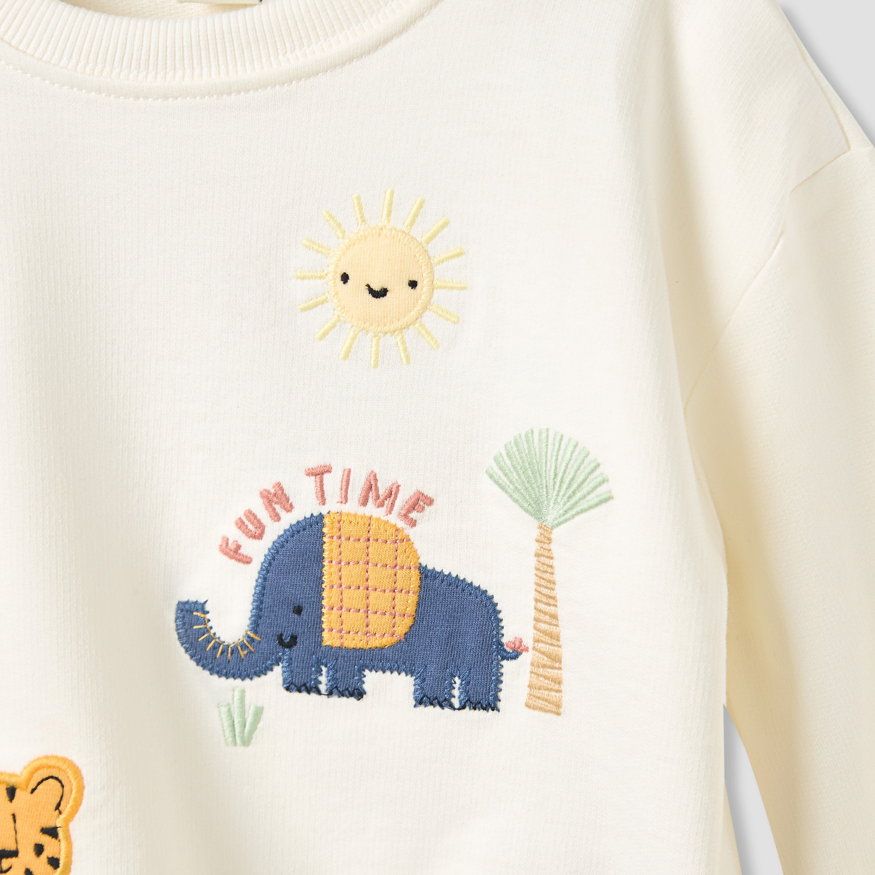 Juniors Boys Sweatshirt and Joggers Set with Animal Embroidery - Cotton - Long Sleeves - Crew Neck