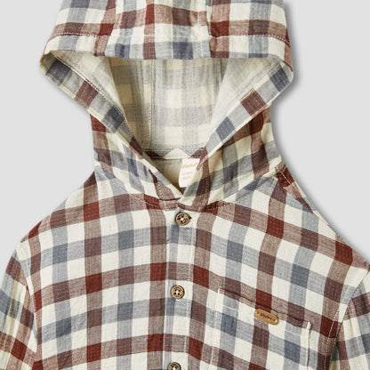 Giggles Checked Hooded Shirt with Long Sleeves