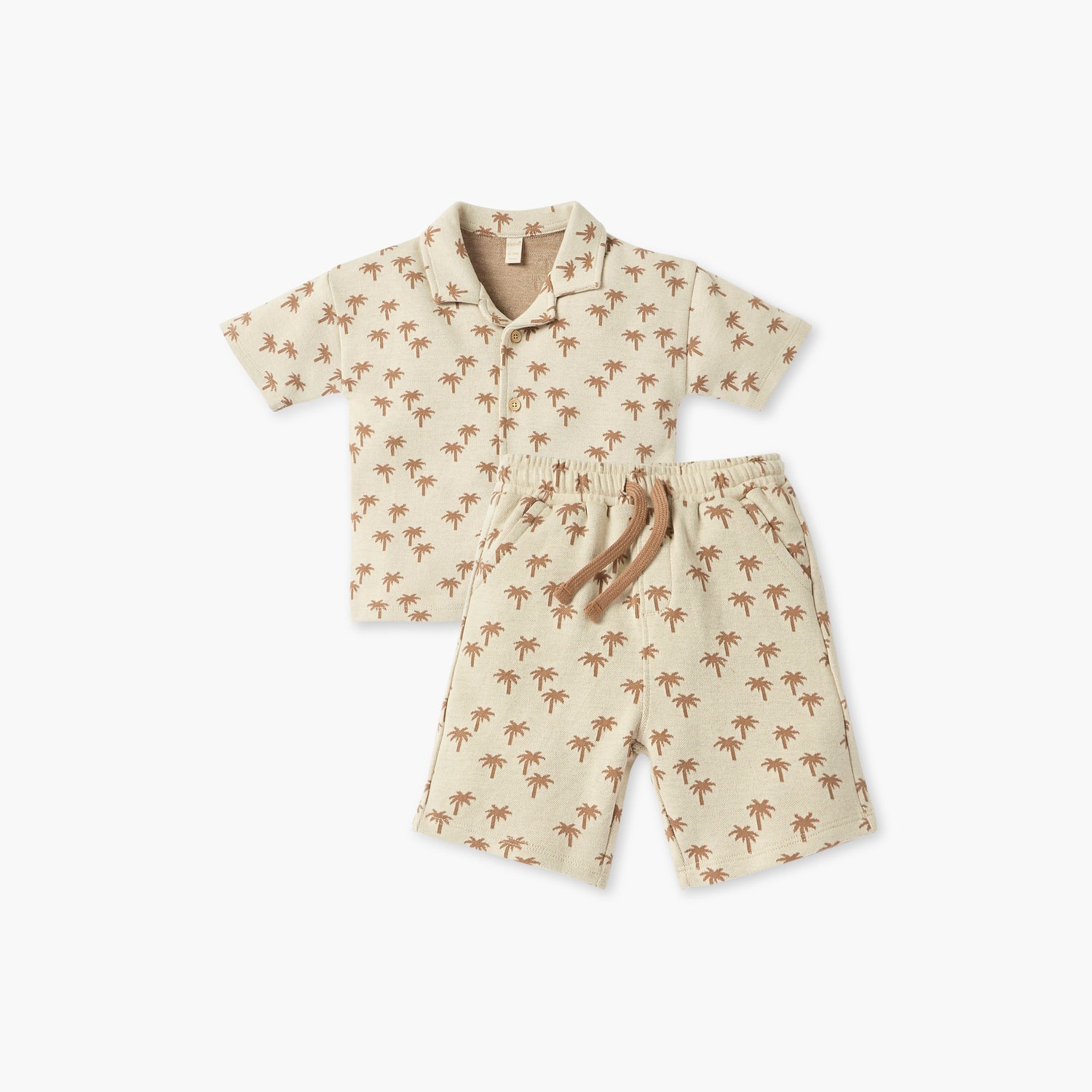 Giggles Palm Tree Print Shirt and Shorts Set - Beige / 18-24 mths