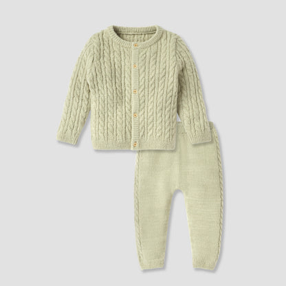 Giggles Cable Knit Shirt and Pant Set - Green / 24-36 mths