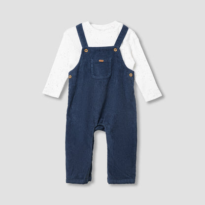Giggles Ribbed Dungaree and T-shirt Set - Blue / 18-24 mths