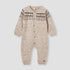 Giggles Textured Romper with Long Sleeves and Button Closure - Beige / 12-18 mths