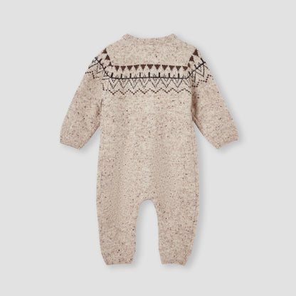 Giggles Textured Romper with Long Sleeves and Button Closure