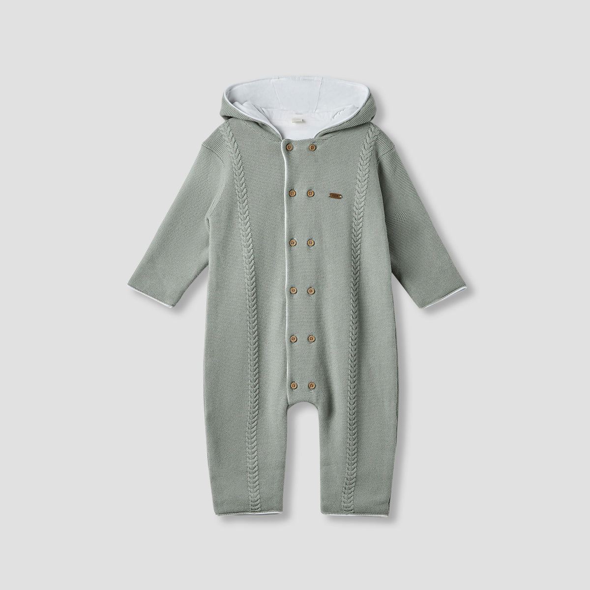 Giggles Textured Hooded Romper with Long Sleeves