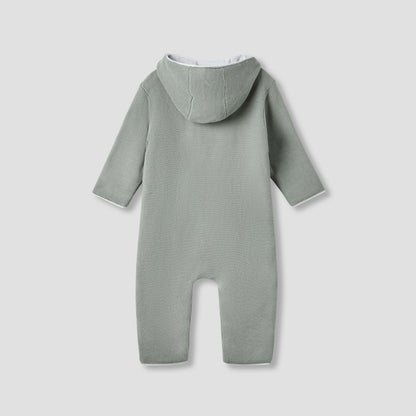Giggles Textured Hooded Romper with Long Sleeves