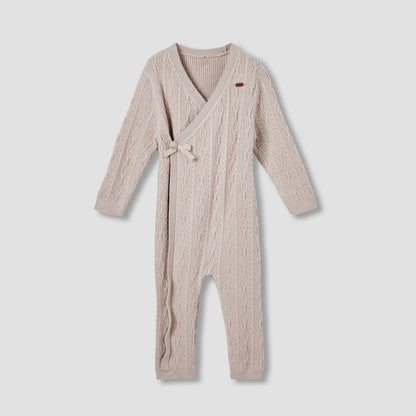 Giggles Cable Knit Romper with Long Sleeves - Brown / 12-18 mths