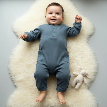 Giggles Henley Neck Long Sleeves Romper with Pockets