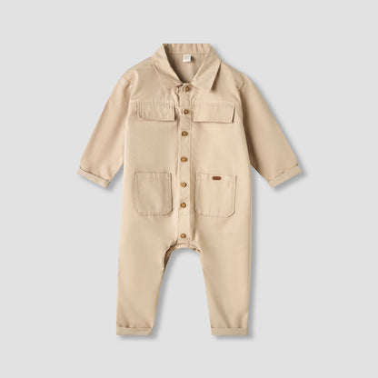 Giggles Collared Romper with Pockets - Long Sleeves