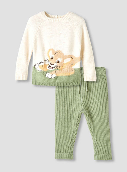 Disney Boys Sweater and Pants Set with Simba Knit Texture - Long Sleeves - Crew Neck-baby-boys-clothing-winterwear-setsandcoords-image-1