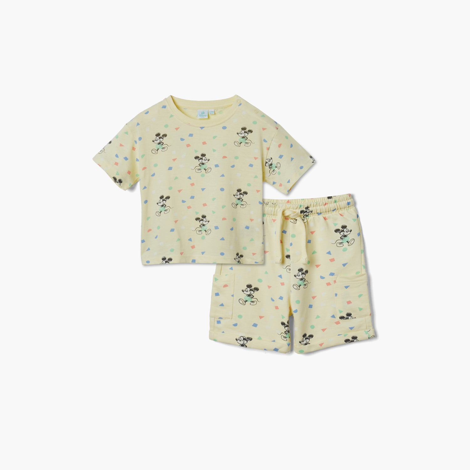 Disney Mickey Mouse Print T-shirt and Shorts Set - Yellow / 12-18 mths