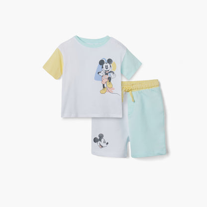 Disney Mickey Mouse Print T-shirt and Shorts Set - White / 12-18 mths