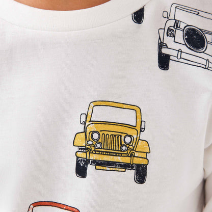 Juniors Boys Crew Neck T-shirt with Vehicle Print - Cotton - Long Sleeves