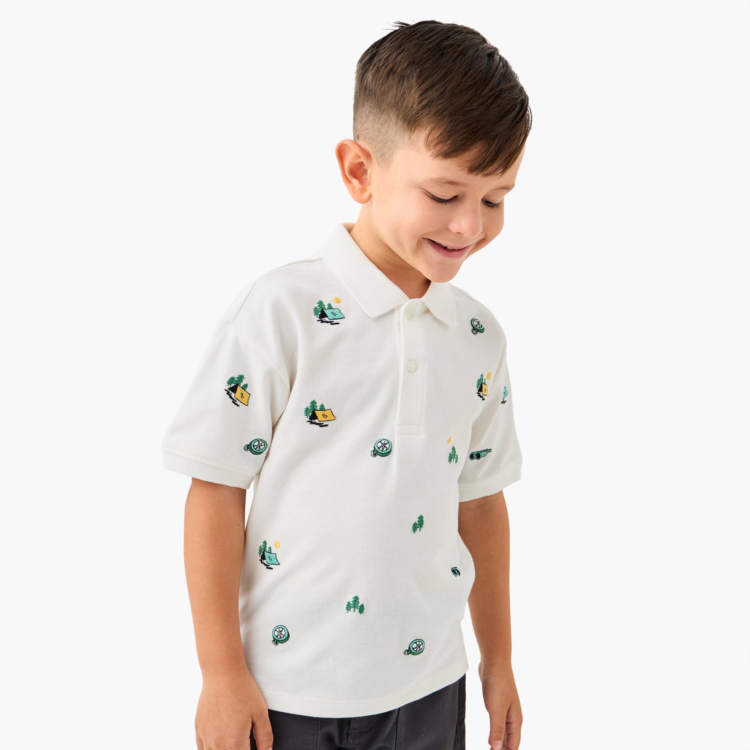 Juniors Embroidered Polo T-shirt with Short Sleeves - White / 1-2 yrs