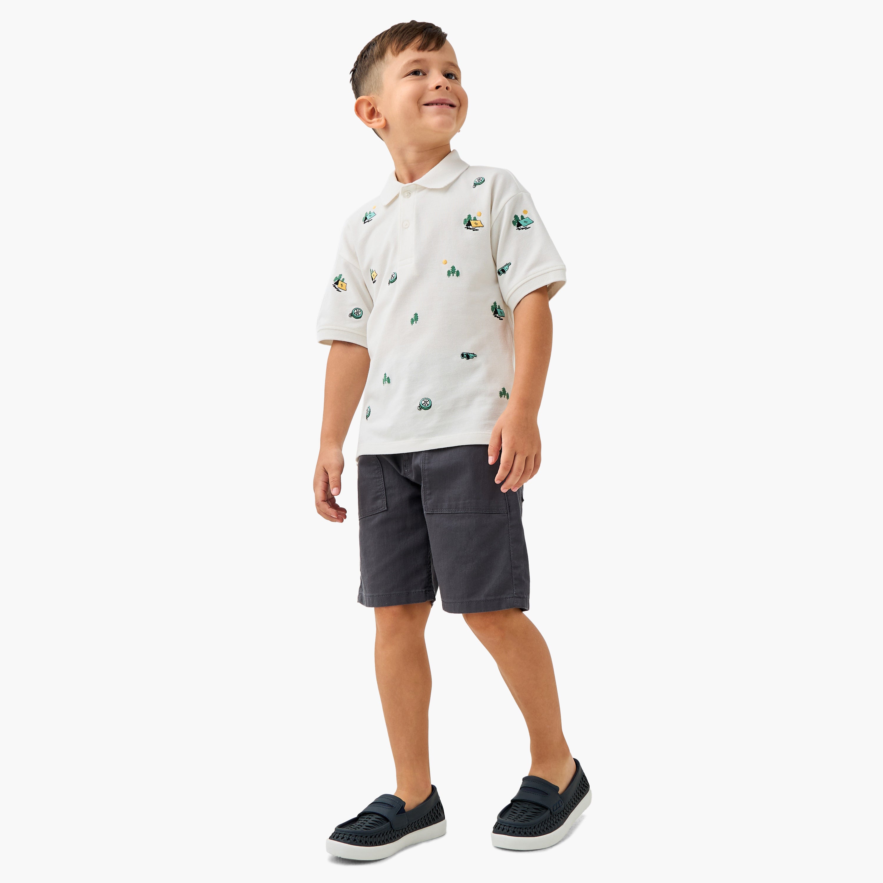 Juniors Embroidered Polo T-shirt with Short Sleeves