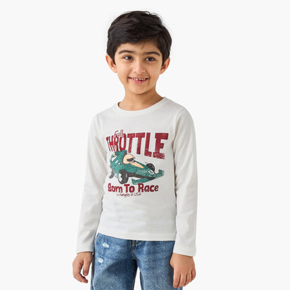 Juniors Printed T-shirt with Long Sleeves - White / 1-2 yrs