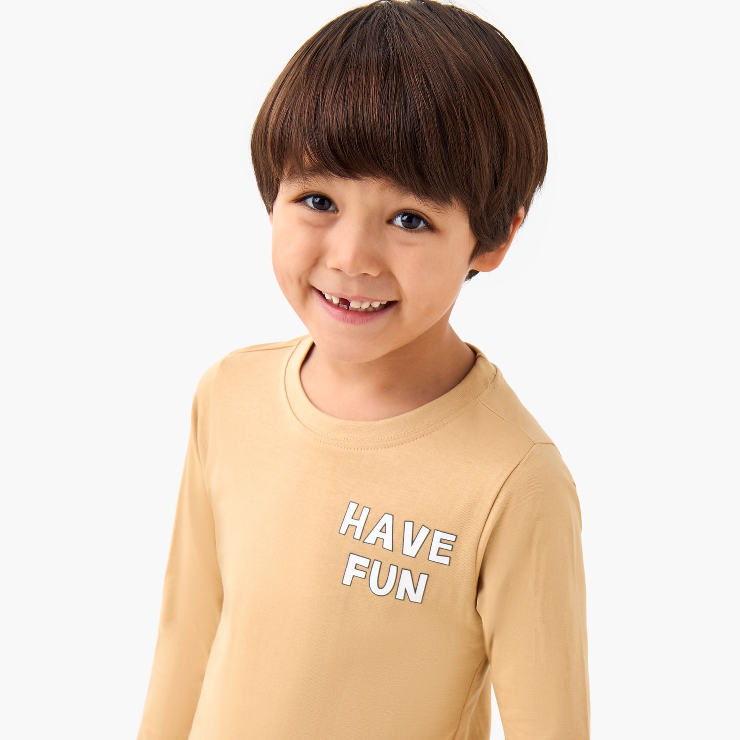 Juniors Boys Crew Neck T-shirt with Slogan Print - Cotton - Long Sleeves