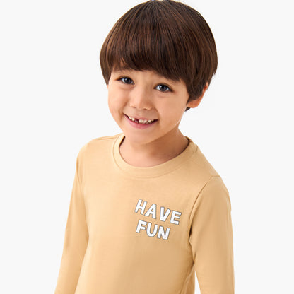 Juniors Boys Crew Neck T-shirt with Slogan Print - Cotton - Long Sleeves