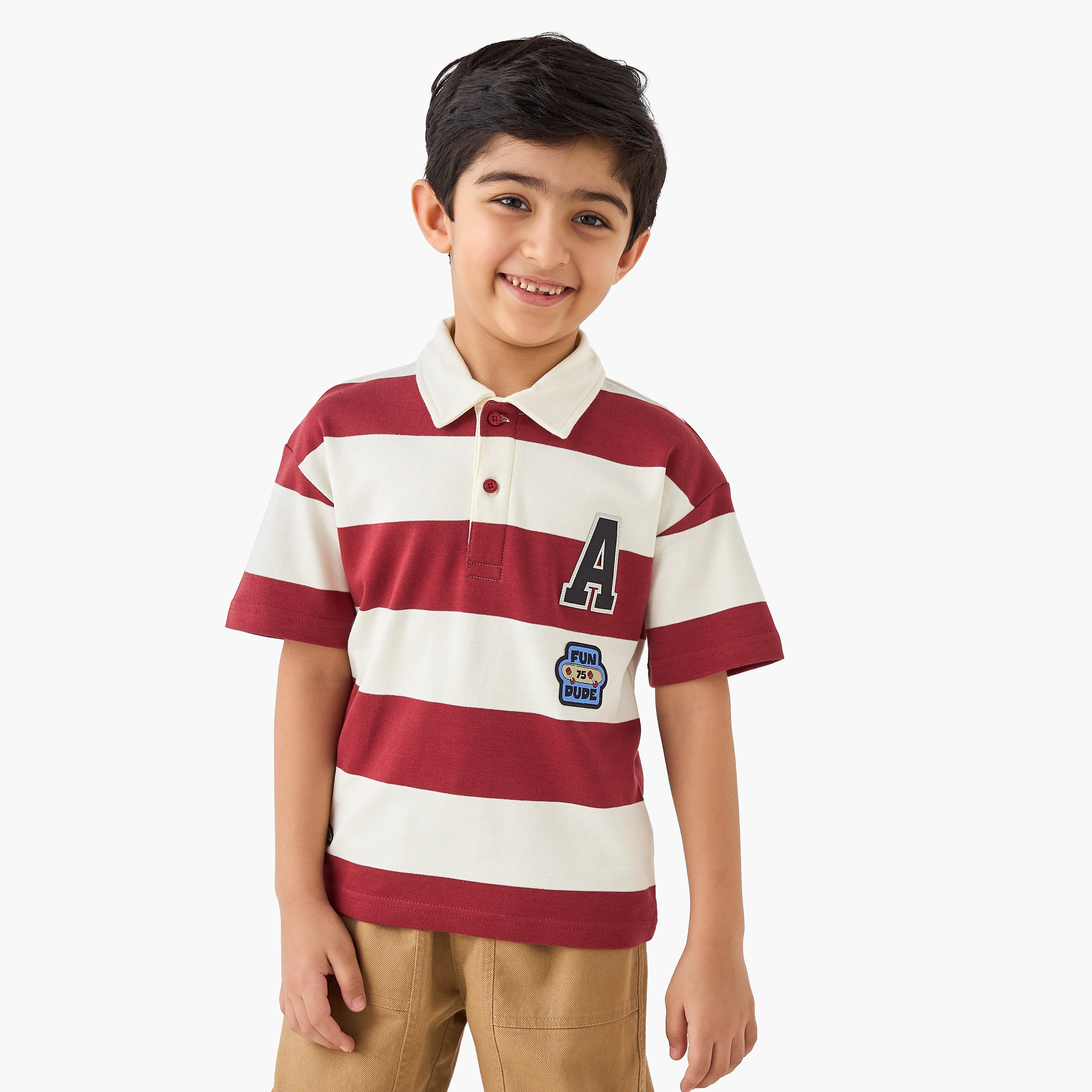 Juniors Collared Short Sleeves Polo T-shirt with Stripes - Red / 1-2 yrs