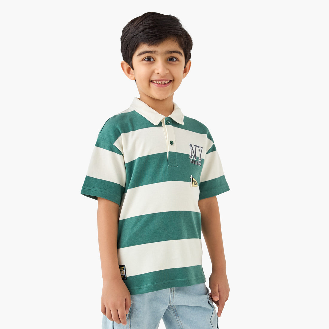 Juniors Collared Short Sleeves Polo T-shirt with Stripes