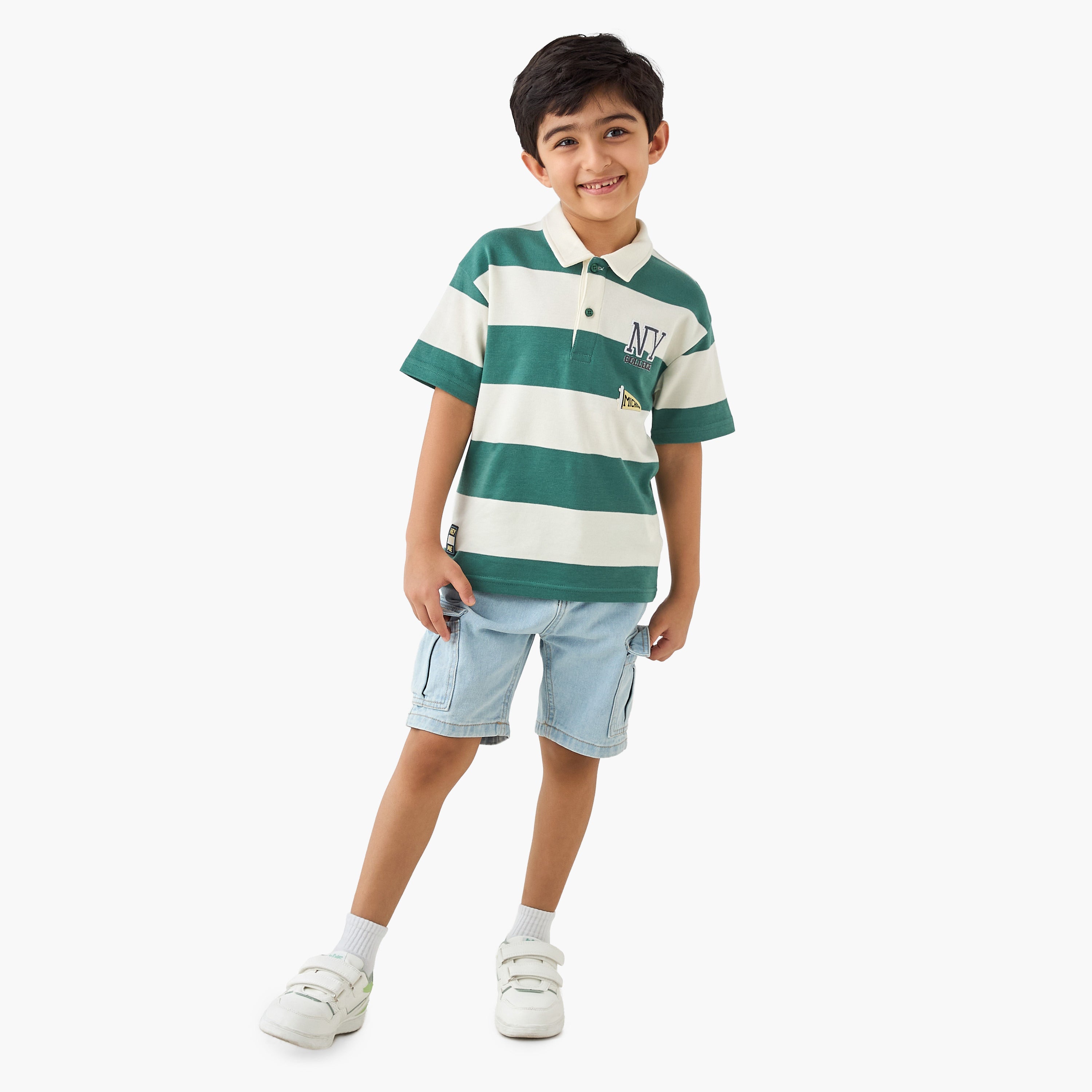 Juniors Collared Short Sleeves Polo T-shirt with Stripes