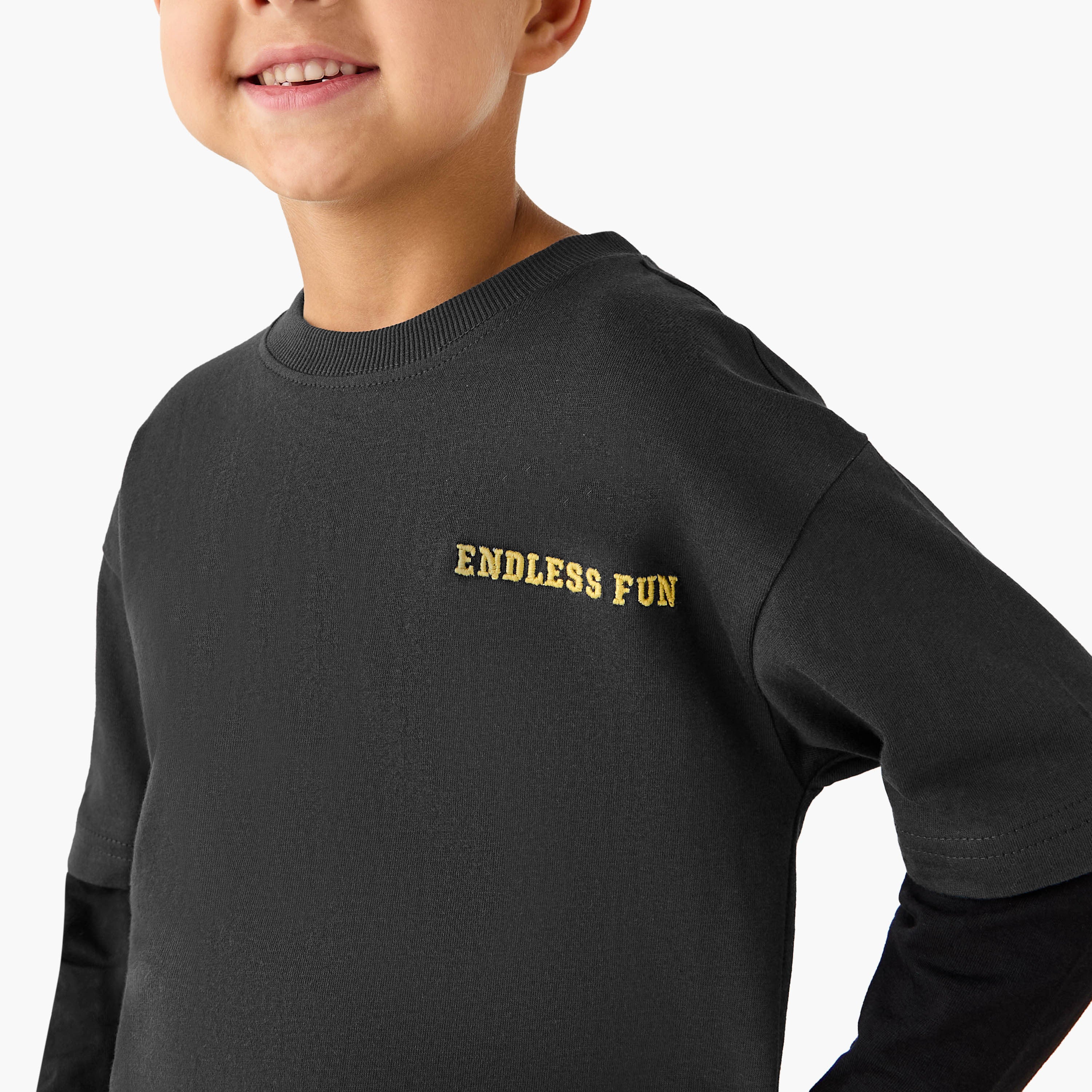Juniors Embroidered T-shirt with Long Sleeves