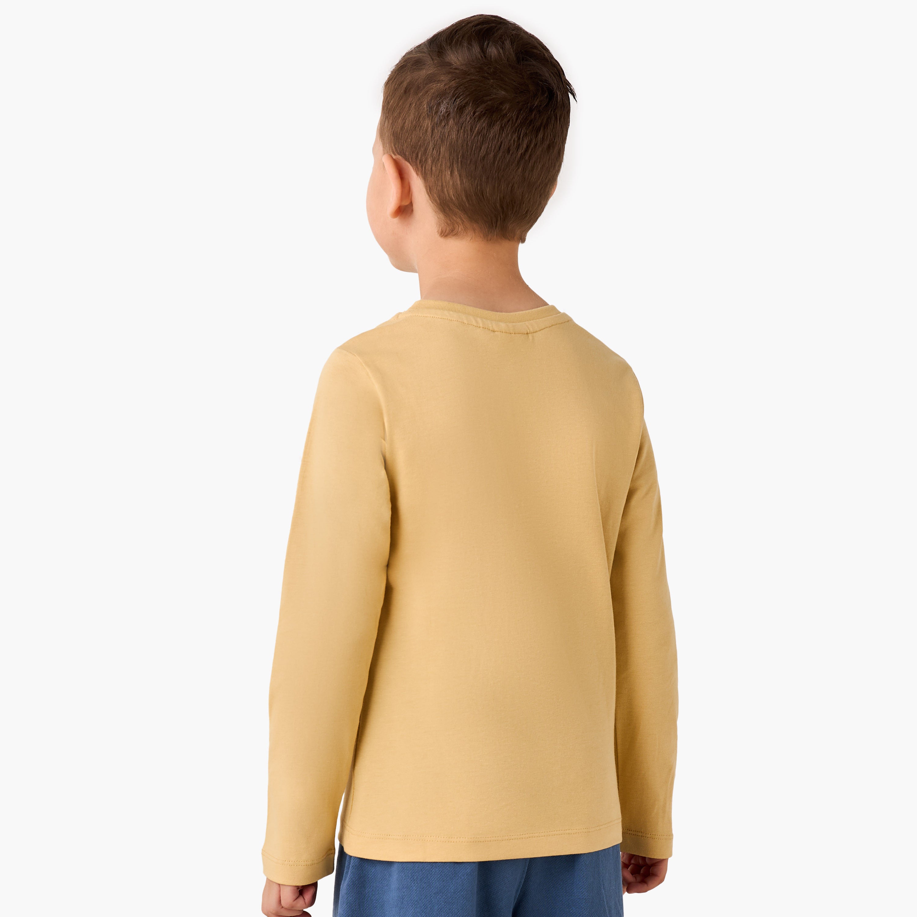 Juniors Boys Crew Neck T-shirt with Typographic Print - Cotton - Long Sleeves