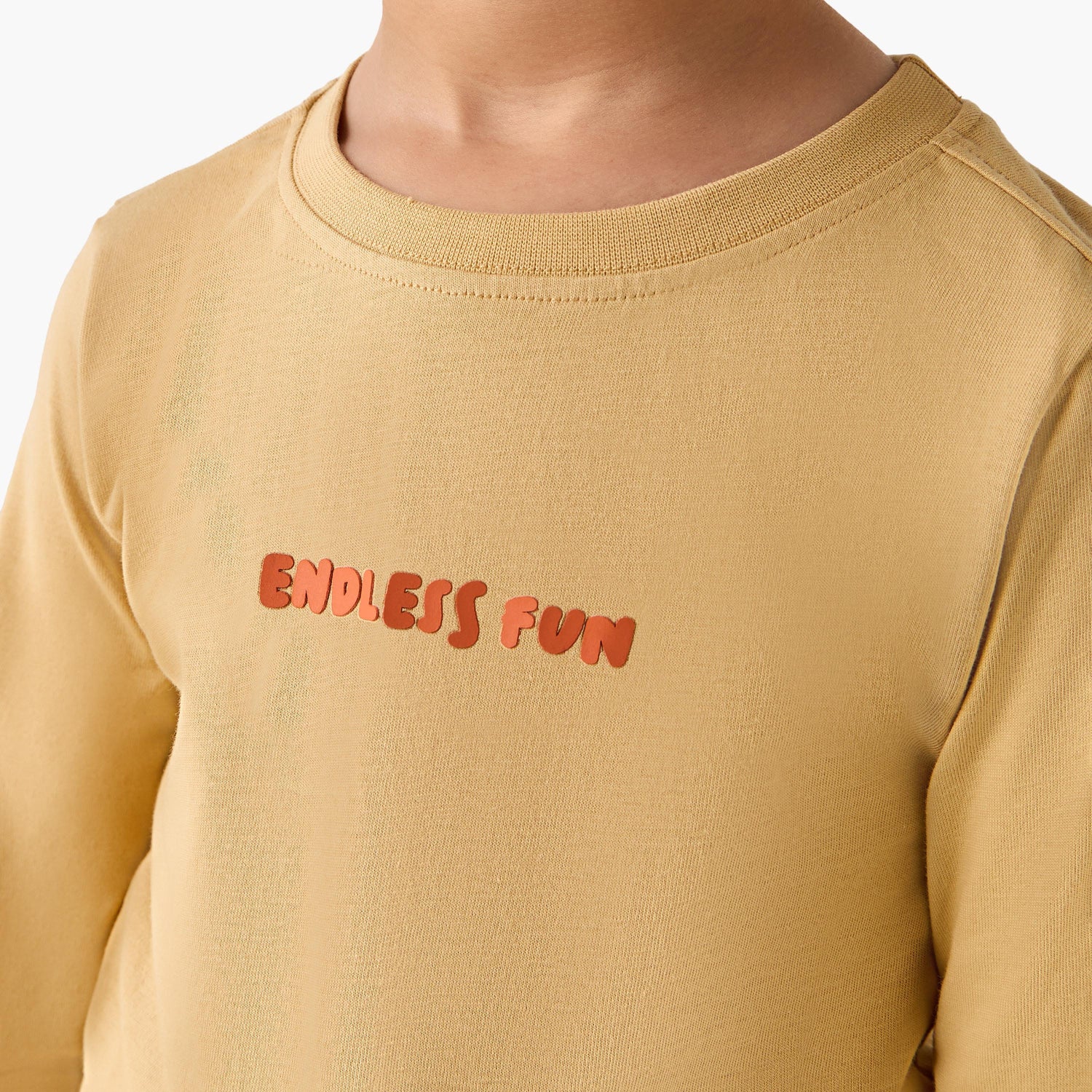 Juniors Boys Crew Neck T-shirt with Typographic Print - Cotton - Long Sleeves