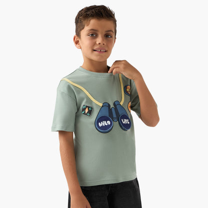 Juniors Printed T-shirt with Crew Neck - Green / 1-2 yrs