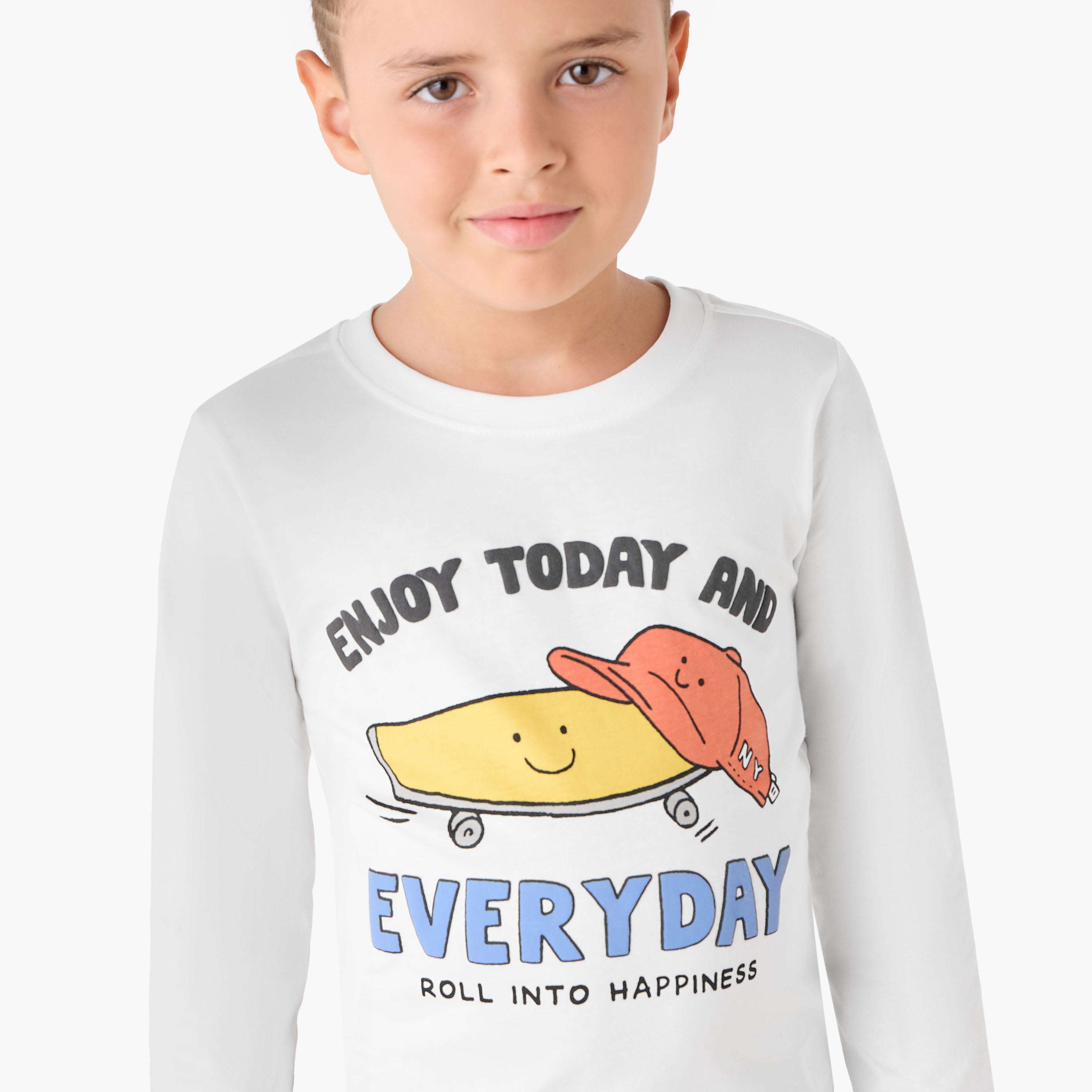 Juniors Boys Crew Neck T-shirt with Graphic Print - Cotton - Long Sleeves