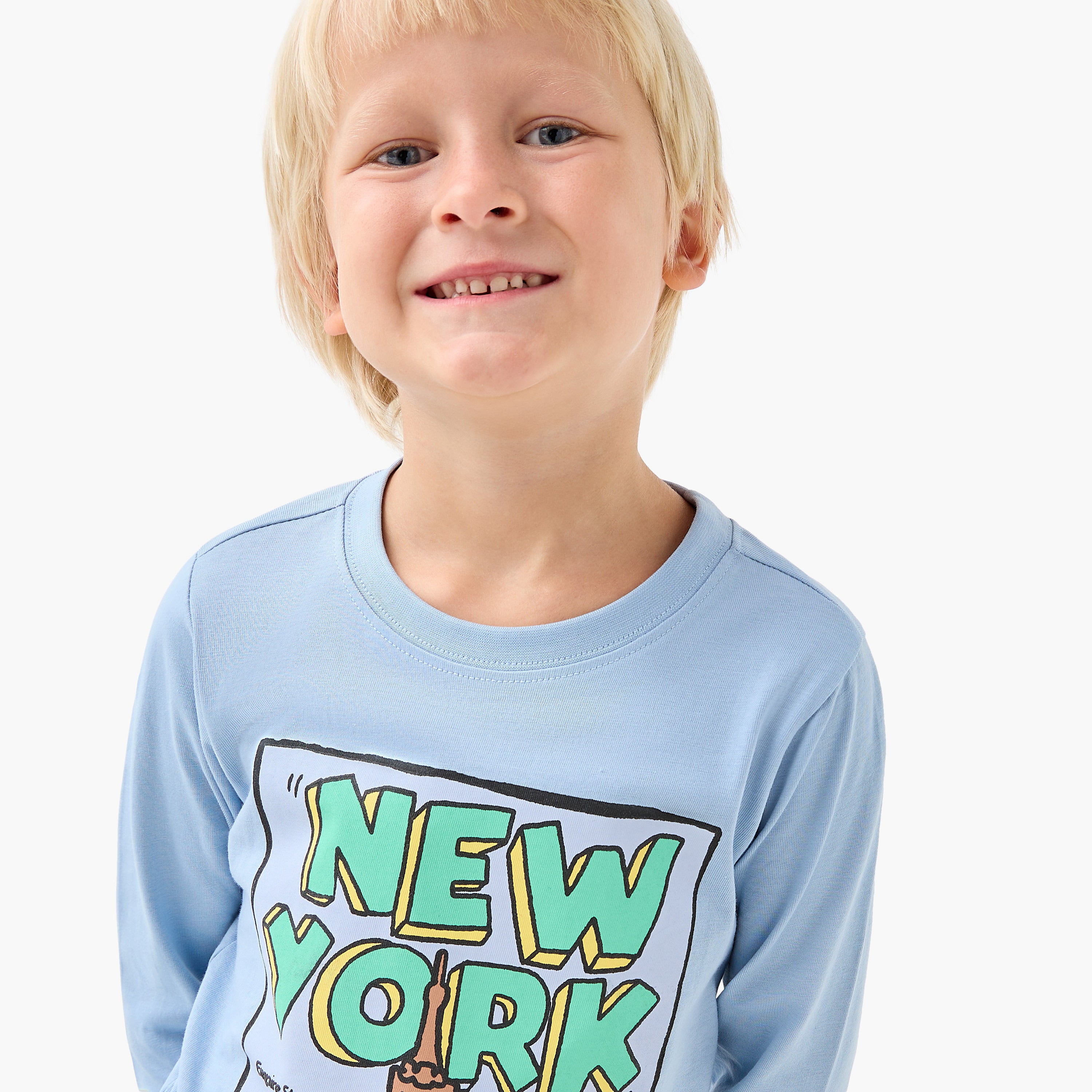 Juniors Boys Crew Neck T-shirt with Graphic Print - Cotton - Long Sleeves