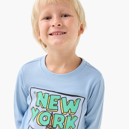 Juniors Boys Crew Neck T-shirt with Graphic Print - Cotton - Long Sleeves