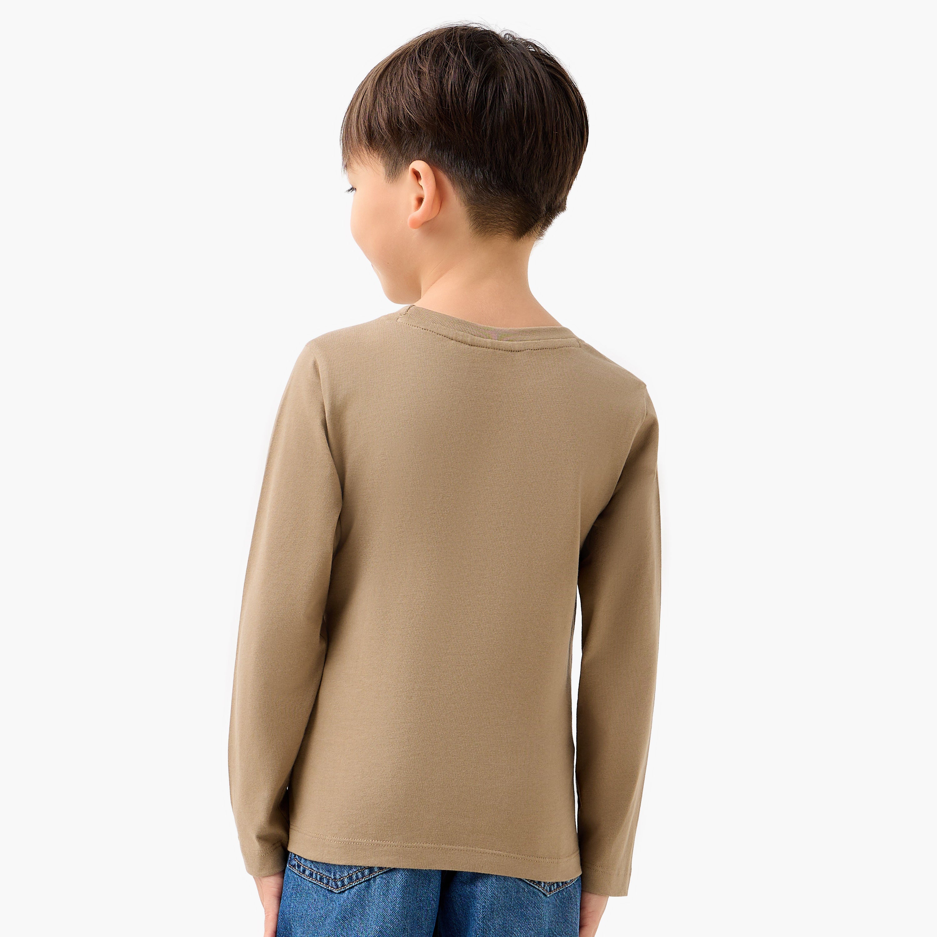 Juniors Boys Crew Neck T-shirt with Tiger Graphic Print - Cotton - Long Sleeves
