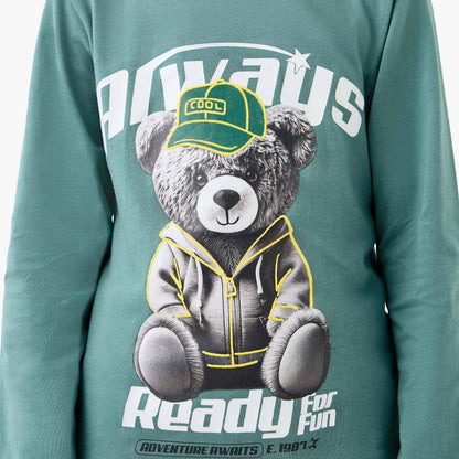 Juniors Boys Crew Neck T-shirt with Teddy Bear Print - Cotton - Long Sleeves