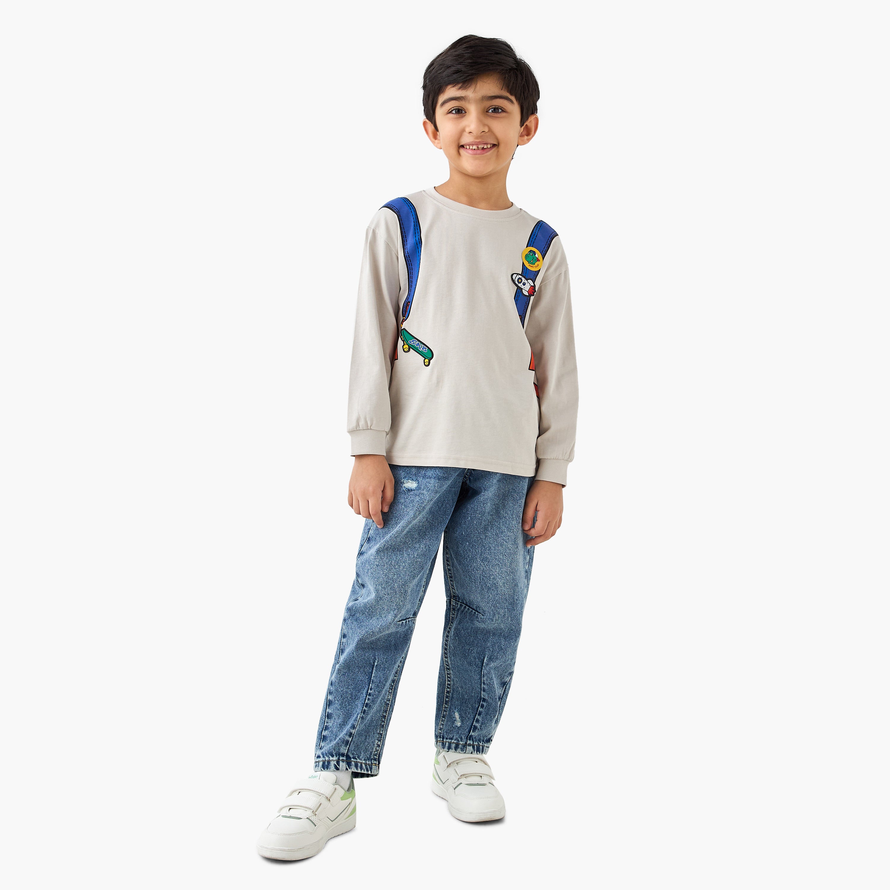 Juniors Backpack Print T-shirt with Long Sleeves