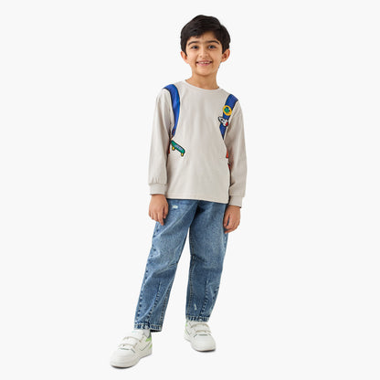 Juniors Backpack Print T-shirt with Long Sleeves