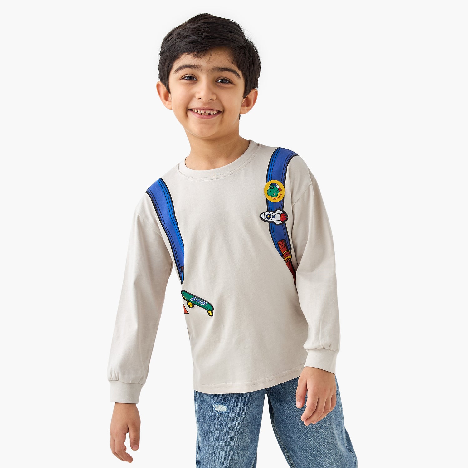 Juniors Backpack Print T-shirt with Long Sleeves
