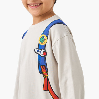 Juniors Backpack Print T-shirt with Long Sleeves
