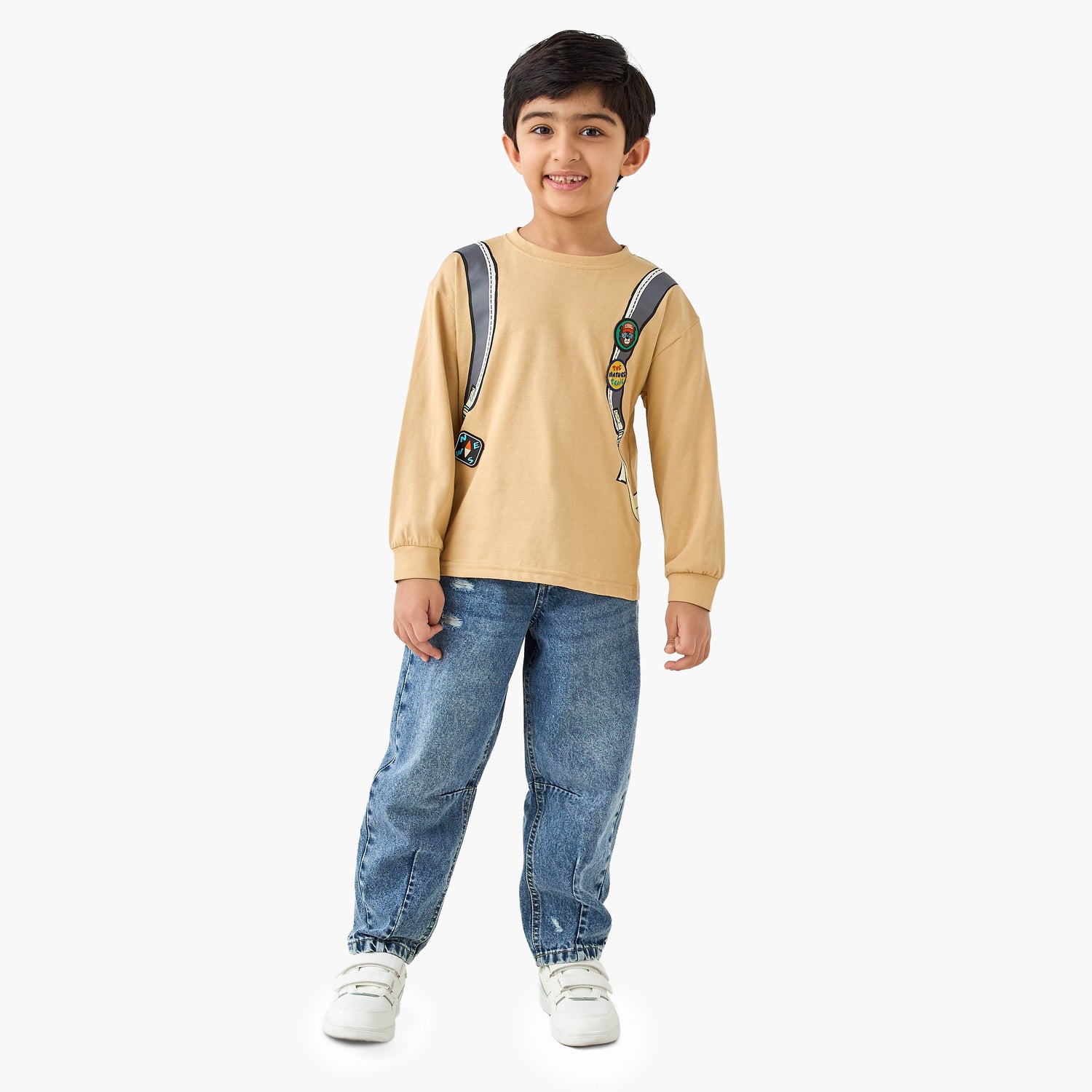 Juniors Backpack Print T-shirt with Long Sleeves