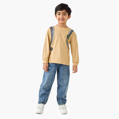 Juniors Backpack Print T-shirt with Long Sleeves