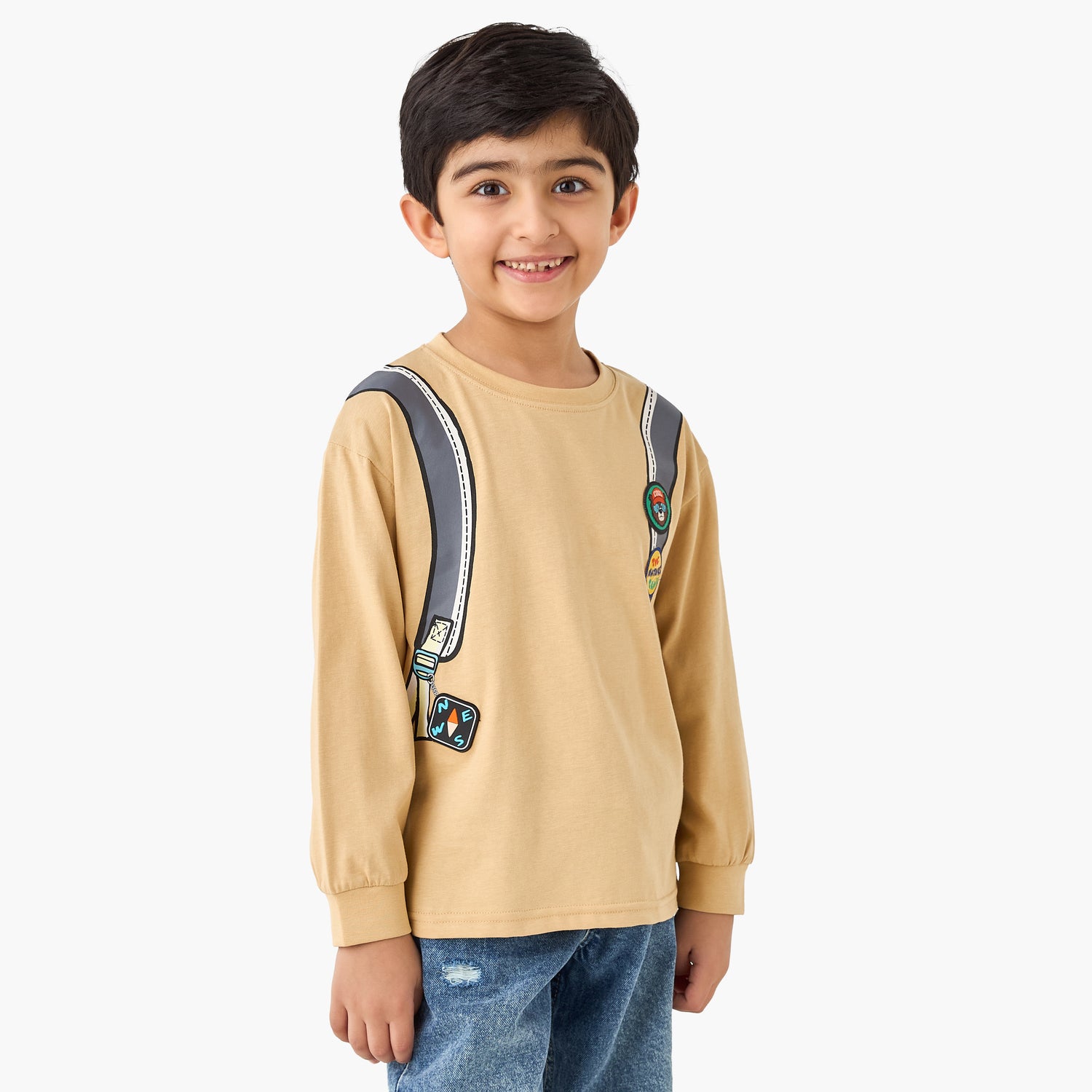 Juniors Backpack Print T-shirt with Long Sleeves