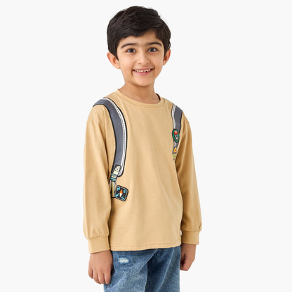 Juniors Backpack Print T-shirt with Long Sleeves
