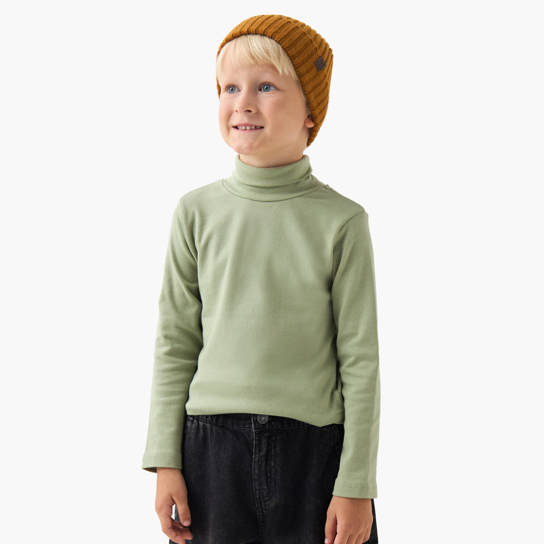 Juniors Boys Turtleneck T-shirt - Cotton Blend - Long Sleeves - Black / 1-2 yrs
