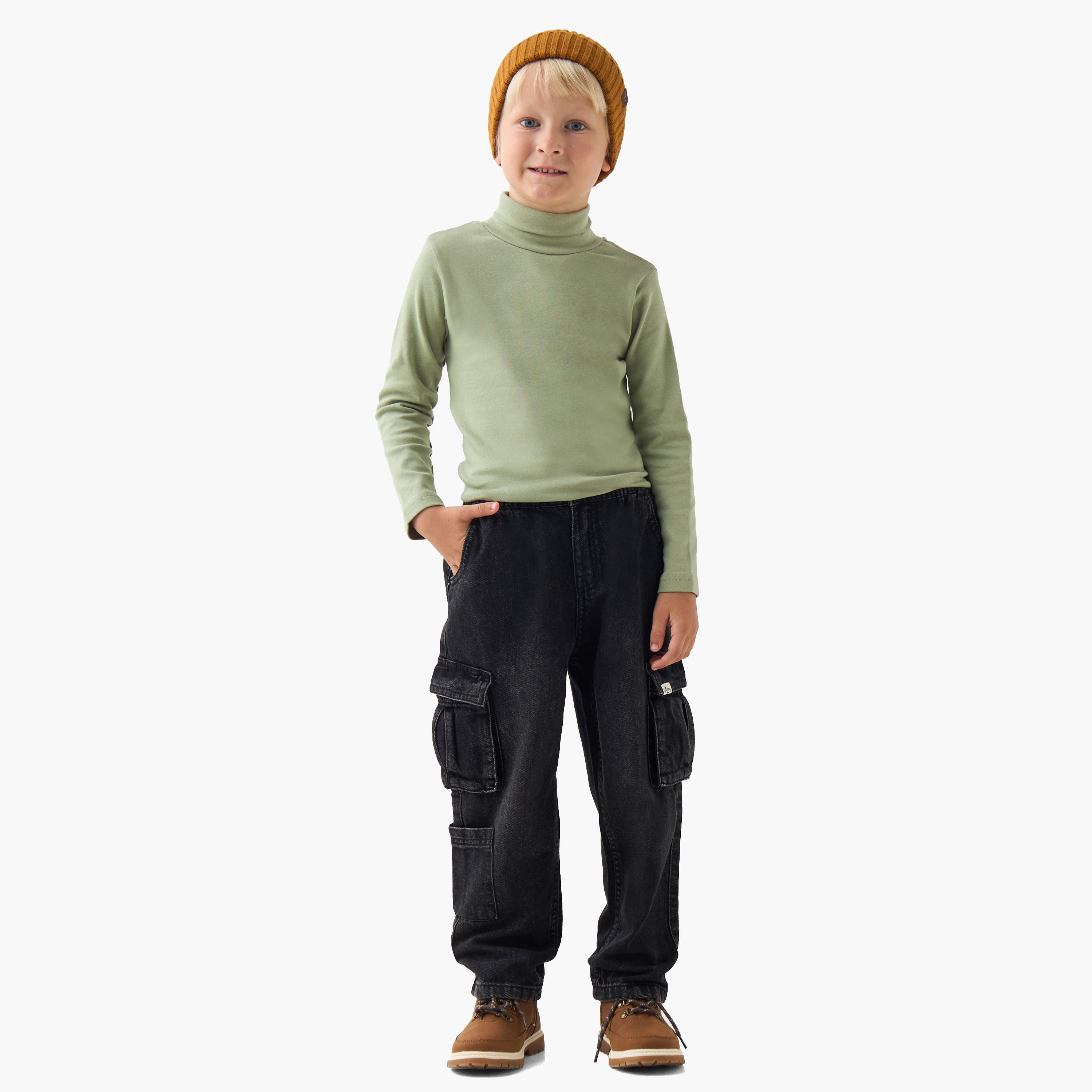 Juniors Boys Turtleneck T-shirt - Cotton Blend - Long Sleeves