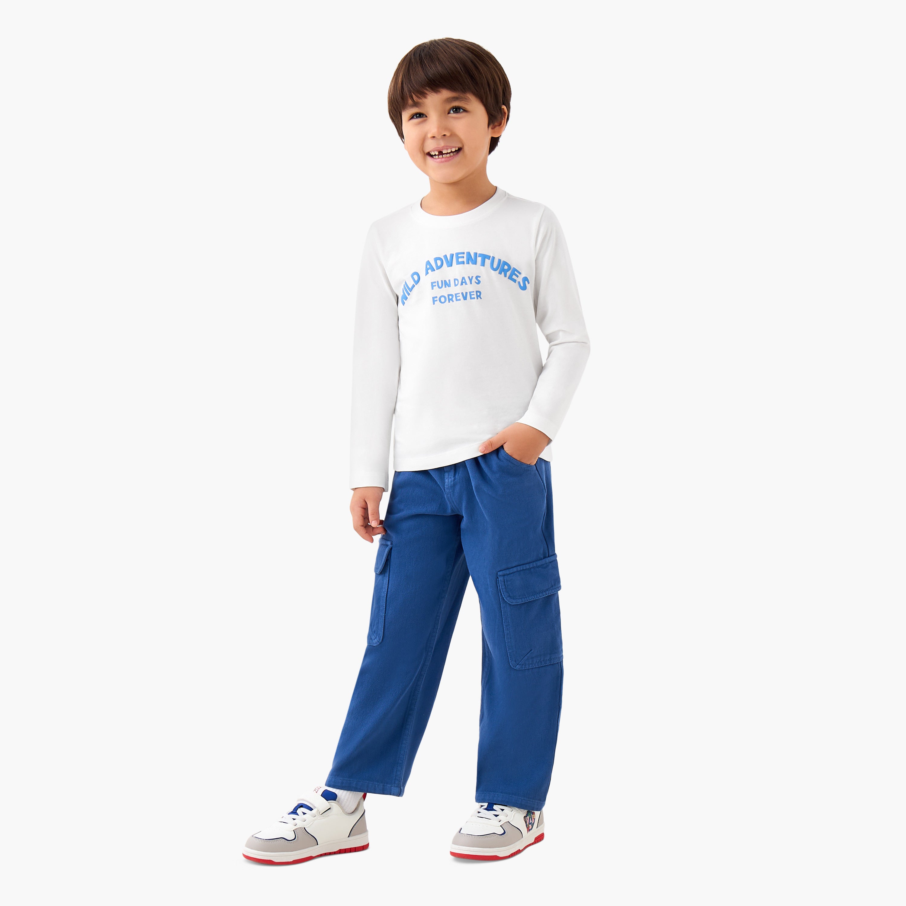 Juniors Boys Crew Neck T-shirt with Slogan Print - Cotton - Long Sleeves