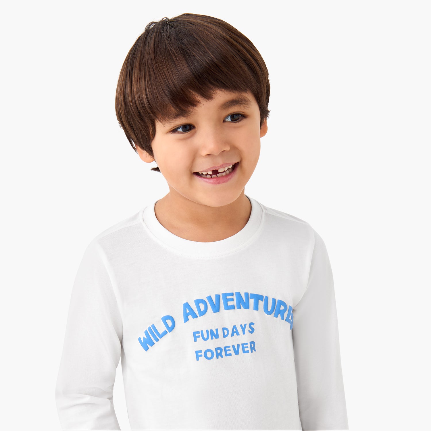 Juniors Boys Crew Neck T-shirt with Slogan Print - Cotton - Long Sleeves