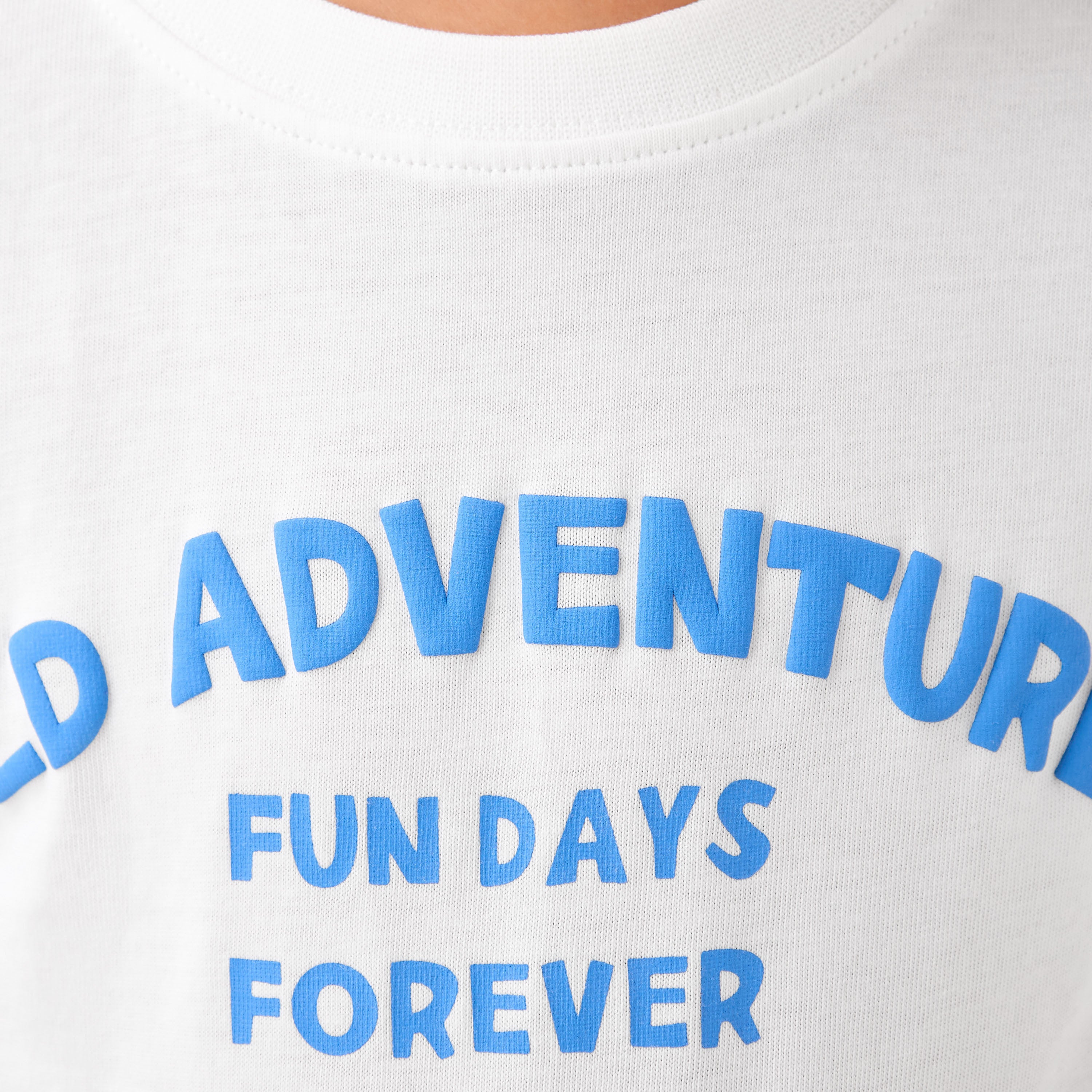 Juniors Boys Crew Neck T-shirt with Slogan Print - Cotton - Long Sleeves