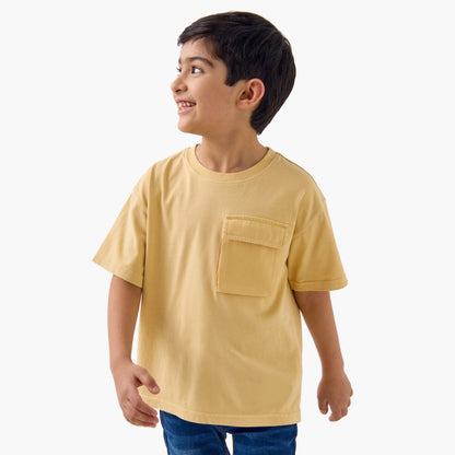 Juniors Solid T-shirt with Short Sleeves and Flap Pocket - Yellow / 1-2 yrs