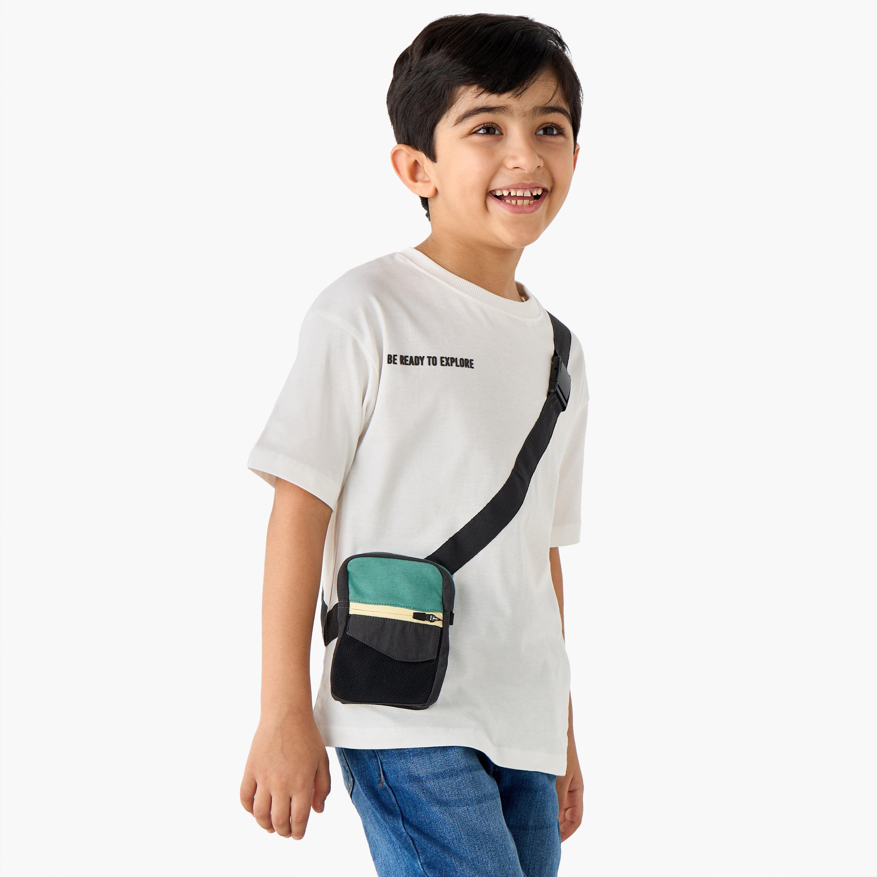 Juniors Slogan Print T-shirt with Attached Pouch - White / 1-2 yrs